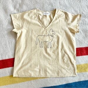 Po-em top in dusty block print